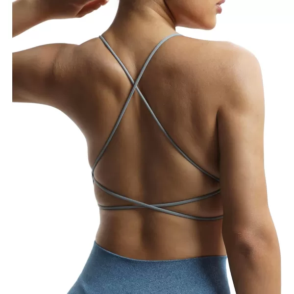 imageAoxjox Womens Workout Sports Bras Fitness Veronica Cross Back Padded Low Impact Twist Bra Yoga Crop Tank TopGrey