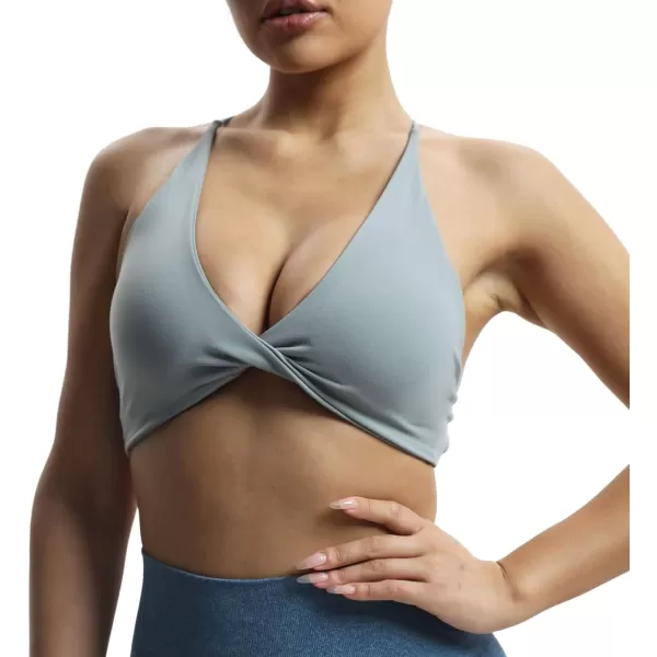 imageAoxjox Womens Workout Sports Bras Fitness Veronica Cross Back Padded Low Impact Twist Bra Yoga Crop Tank TopGrey