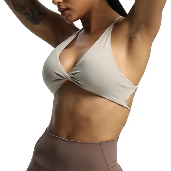 imageAoxjox Womens Workout Sports Bras Fitness Veronica Cross Back Padded Low Impact Twist Bra Yoga Crop Tank TopMink