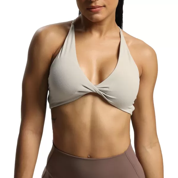 imageAoxjox Womens Workout Sports Bras Fitness Veronica Cross Back Padded Low Impact Twist Bra Yoga Crop Tank TopMink