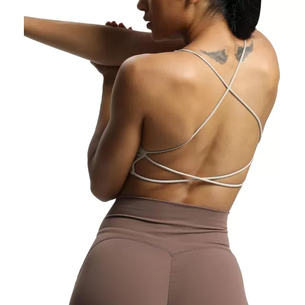 imageAoxjox Womens Workout Sports Bras Fitness Veronica Cross Back Padded Low Impact Twist Bra Yoga Crop Tank TopMink