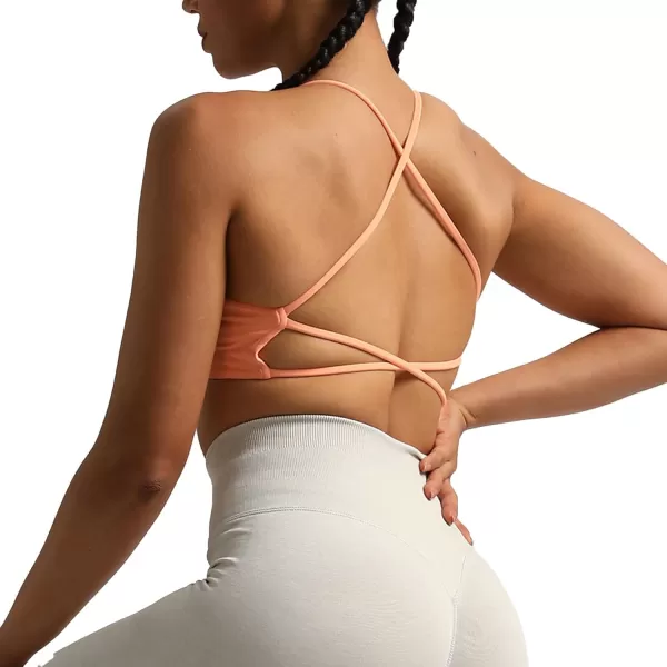 imageAoxjox Womens Workout Sports Bras Fitness Veronica Cross Back Padded Low Impact Twist Bra Yoga Crop Tank TopPapaya