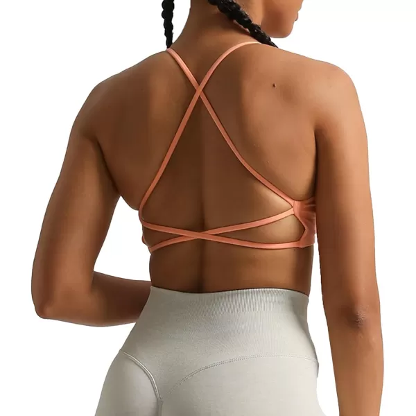 imageAoxjox Womens Workout Sports Bras Fitness Veronica Cross Back Padded Low Impact Twist Bra Yoga Crop Tank TopPapaya