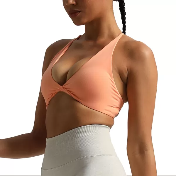 imageAoxjox Womens Workout Sports Bras Fitness Veronica Cross Back Padded Low Impact Twist Bra Yoga Crop Tank TopPapaya