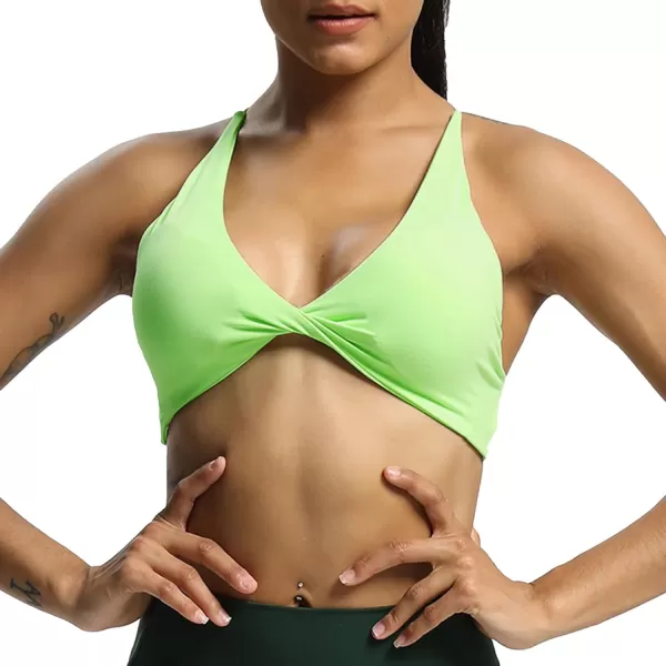imageAoxjox Womens Workout Sports Bras Fitness Veronica Cross Back Padded Low Impact Twist Bra Yoga Crop Tank TopParadise Green