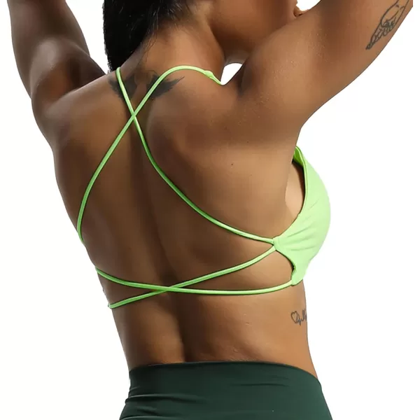 imageAoxjox Womens Workout Sports Bras Fitness Veronica Cross Back Padded Low Impact Twist Bra Yoga Crop Tank TopParadise Green