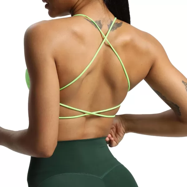 imageAoxjox Womens Workout Sports Bras Fitness Veronica Cross Back Padded Low Impact Twist Bra Yoga Crop Tank TopParadise Green