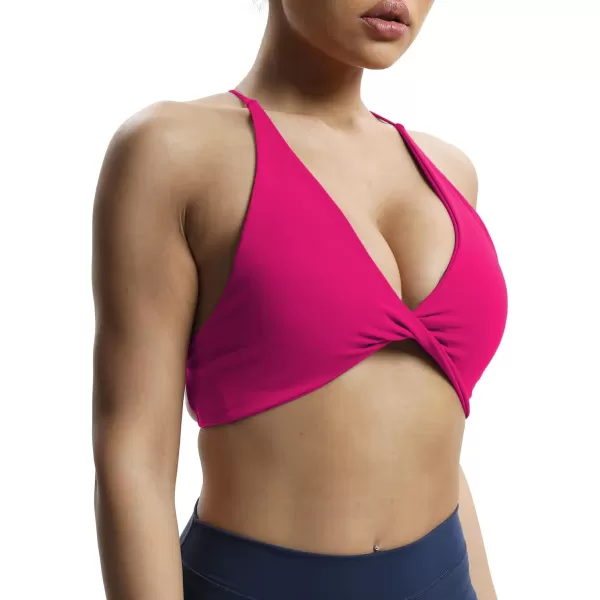 imageAoxjox Womens Workout Sports Bras Fitness Veronica Cross Back Padded Low Impact Twist Bra Yoga Crop Tank TopRose Red