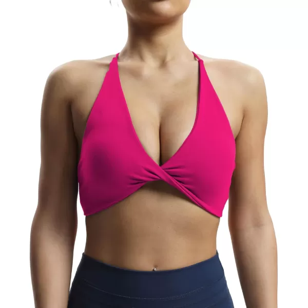 imageAoxjox Womens Workout Sports Bras Fitness Veronica Cross Back Padded Low Impact Twist Bra Yoga Crop Tank TopRose Red