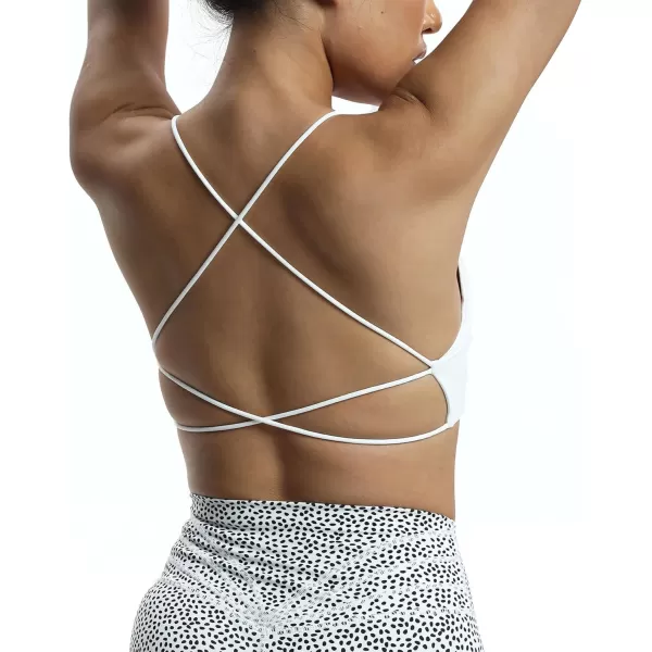 imageAoxjox Womens Workout Sports Bras Fitness Veronica Cross Back Padded Low Impact Twist Bra Yoga Crop Tank TopWhite