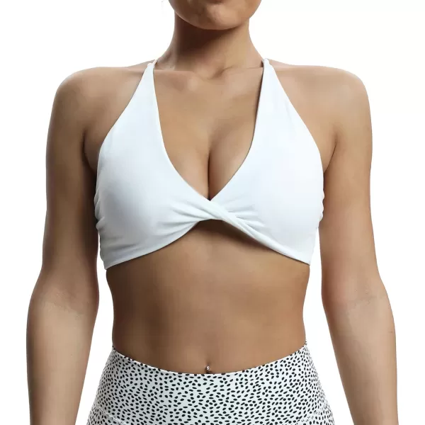 imageAoxjox Womens Workout Sports Bras Fitness Veronica Cross Back Padded Low Impact Twist Bra Yoga Crop Tank TopWhite