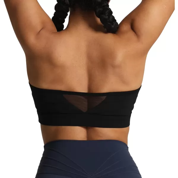 imageAoxjox Womens Workout Strapless Bandeau Bra Mesh Sports Bras Training Fitness Running Yoga Crop Tank TopBlack
