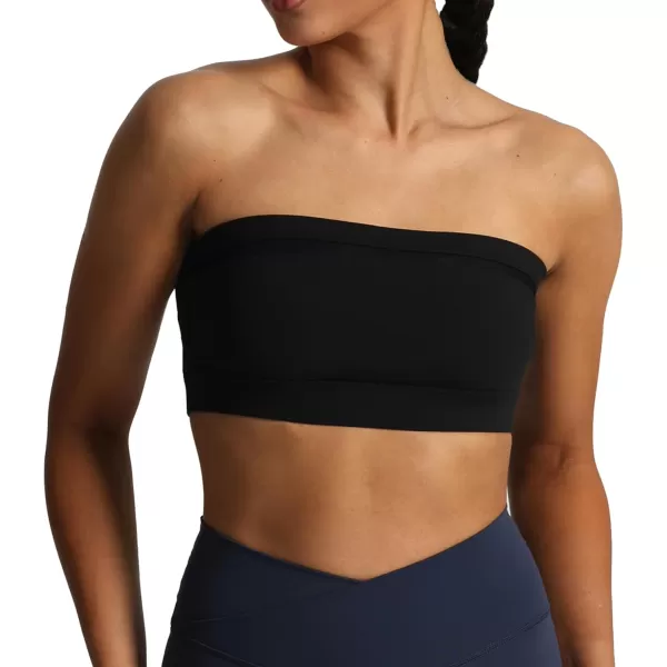 imageAoxjox Womens Workout Strapless Bandeau Bra Mesh Sports Bras Training Fitness Running Yoga Crop Tank TopBlack