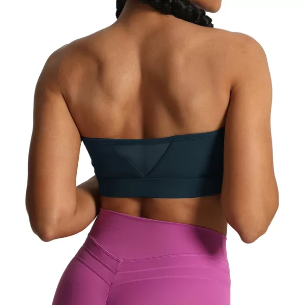 imageAoxjox Womens Workout Strapless Bandeau Bra Mesh Sports Bras Training Fitness Running Yoga Crop Tank TopBlueberry