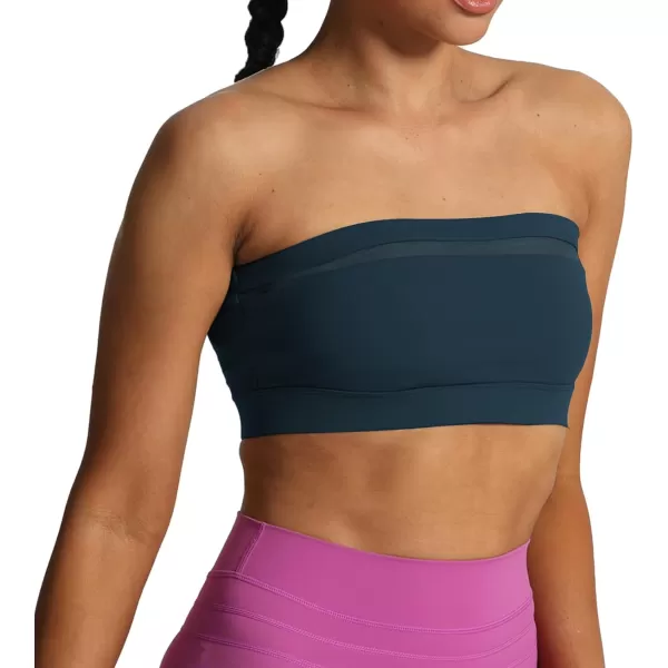imageAoxjox Womens Workout Strapless Bandeau Bra Mesh Sports Bras Training Fitness Running Yoga Crop Tank TopBlueberry