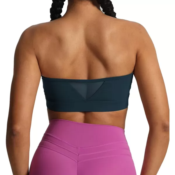 imageAoxjox Womens Workout Strapless Bandeau Bra Mesh Sports Bras Training Fitness Running Yoga Crop Tank TopBlueberry
