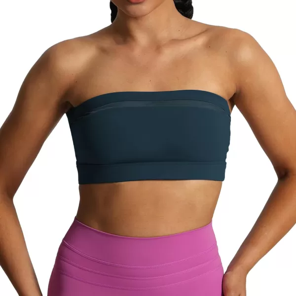 imageAoxjox Womens Workout Strapless Bandeau Bra Mesh Sports Bras Training Fitness Running Yoga Crop Tank TopBlueberry