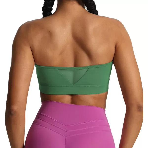 imageAoxjox Womens Workout Strapless Bandeau Bra Mesh Sports Bras Training Fitness Running Yoga Crop Tank TopBottle Green