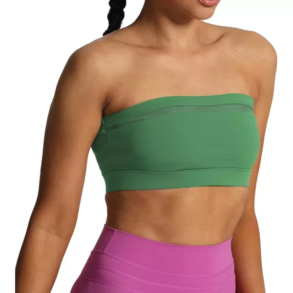 imageAoxjox Womens Workout Strapless Bandeau Bra Mesh Sports Bras Training Fitness Running Yoga Crop Tank TopBottle Green