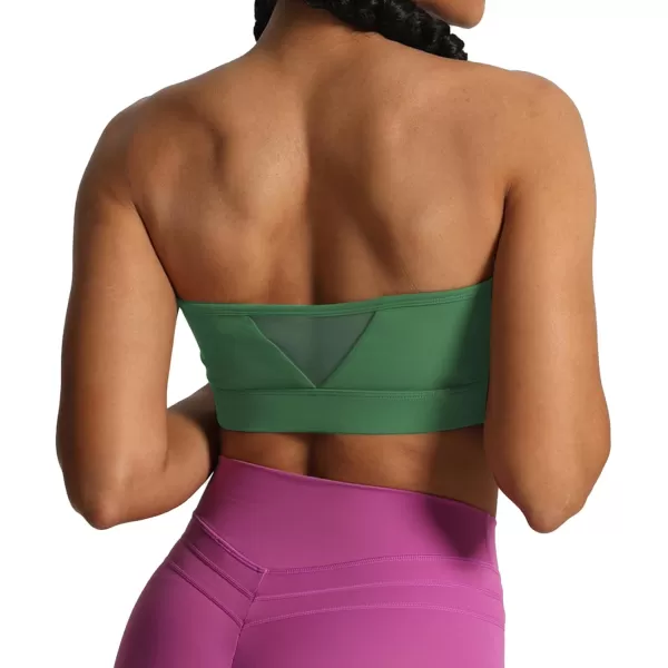 imageAoxjox Womens Workout Strapless Bandeau Bra Mesh Sports Bras Training Fitness Running Yoga Crop Tank TopBottle Green