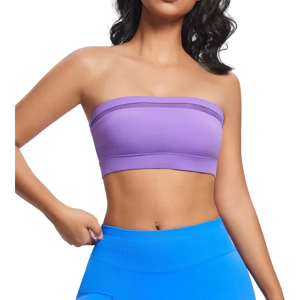 imageAoxjox Womens Workout Strapless Bandeau Bra Mesh Sports Bras Training Fitness Running Yoga Crop Tank TopChive Blossom