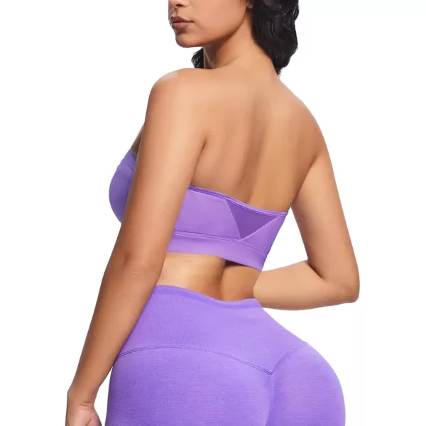 imageAoxjox Womens Workout Strapless Bandeau Bra Mesh Sports Bras Training Fitness Running Yoga Crop Tank TopChive Blossom