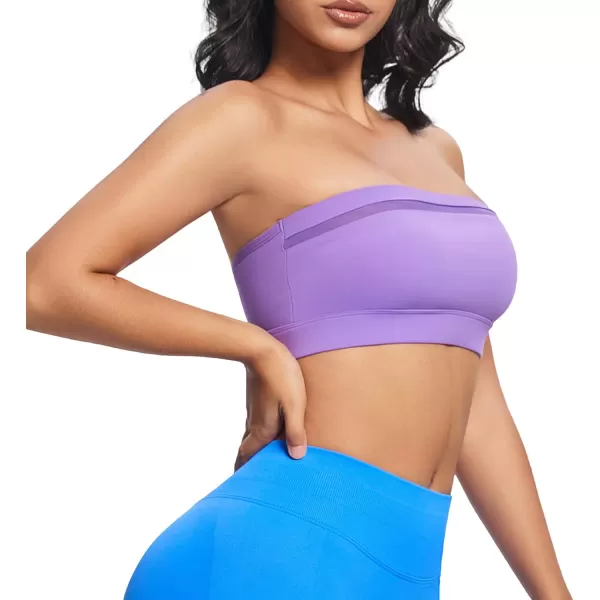 imageAoxjox Womens Workout Strapless Bandeau Bra Mesh Sports Bras Training Fitness Running Yoga Crop Tank TopChive Blossom