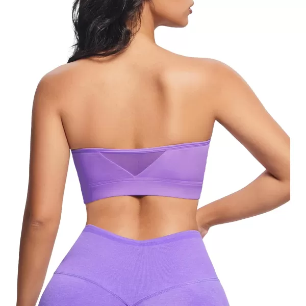 imageAoxjox Womens Workout Strapless Bandeau Bra Mesh Sports Bras Training Fitness Running Yoga Crop Tank TopChive Blossom