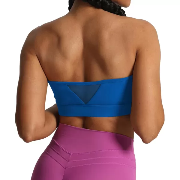imageAoxjox Womens Workout Strapless Bandeau Bra Mesh Sports Bras Training Fitness Running Yoga Crop Tank TopDirectoire Blue