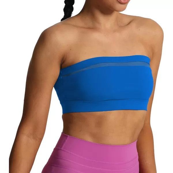 imageAoxjox Womens Workout Strapless Bandeau Bra Mesh Sports Bras Training Fitness Running Yoga Crop Tank TopDirectoire Blue