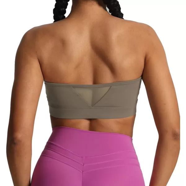 imageAoxjox Womens Workout Strapless Bandeau Bra Mesh Sports Bras Training Fitness Running Yoga Crop Tank TopDriftwood