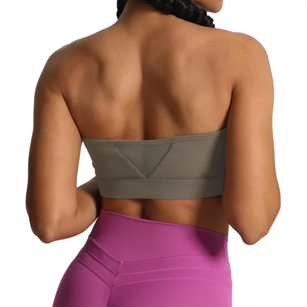 imageAoxjox Womens Workout Strapless Bandeau Bra Mesh Sports Bras Training Fitness Running Yoga Crop Tank TopDriftwood