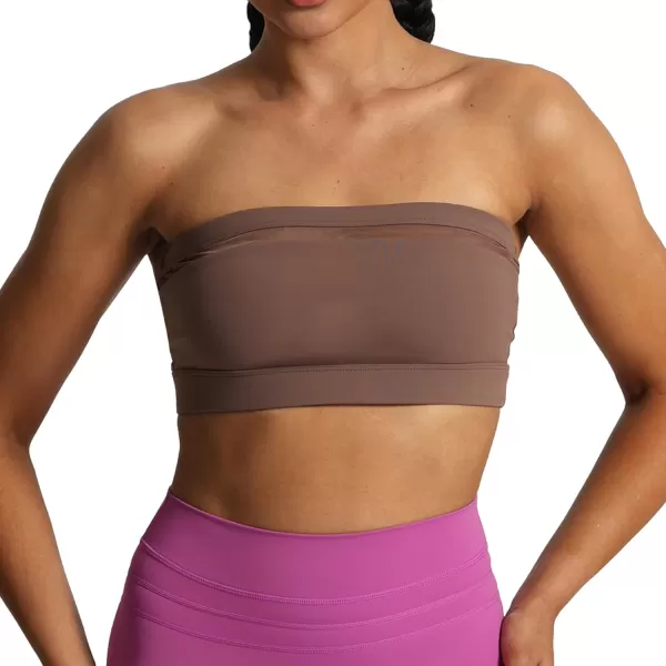imageAoxjox Womens Workout Strapless Bandeau Bra Mesh Sports Bras Training Fitness Running Yoga Crop Tank TopFudge Coffee