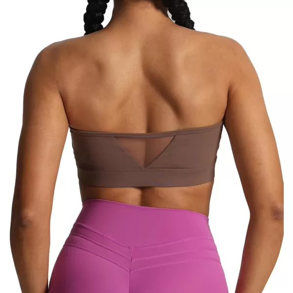 imageAoxjox Womens Workout Strapless Bandeau Bra Mesh Sports Bras Training Fitness Running Yoga Crop Tank TopFudge Coffee