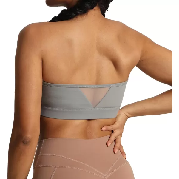 imageAoxjox Womens Workout Strapless Bandeau Bra Mesh Sports Bras Training Fitness Running Yoga Crop Tank TopGrey