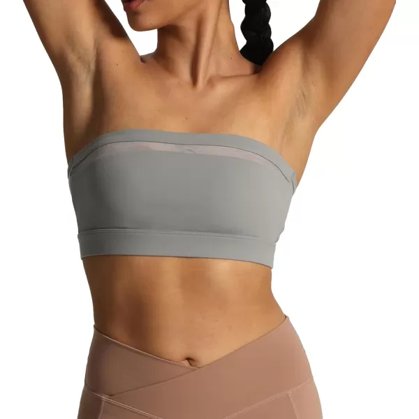 imageAoxjox Womens Workout Strapless Bandeau Bra Mesh Sports Bras Training Fitness Running Yoga Crop Tank TopGrey