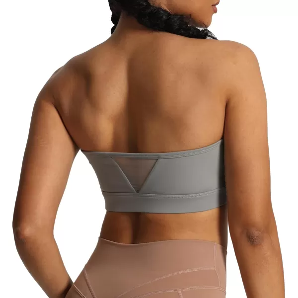 imageAoxjox Womens Workout Strapless Bandeau Bra Mesh Sports Bras Training Fitness Running Yoga Crop Tank TopGrey