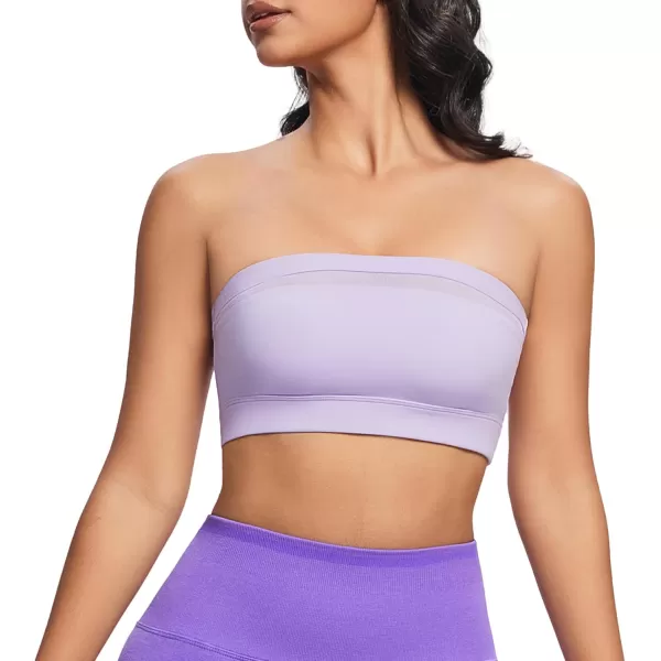 imageAoxjox Womens Workout Strapless Bandeau Bra Mesh Sports Bras Training Fitness Running Yoga Crop Tank TopPurple Heather