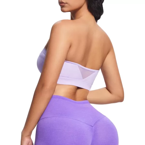 imageAoxjox Womens Workout Strapless Bandeau Bra Mesh Sports Bras Training Fitness Running Yoga Crop Tank TopPurple Heather