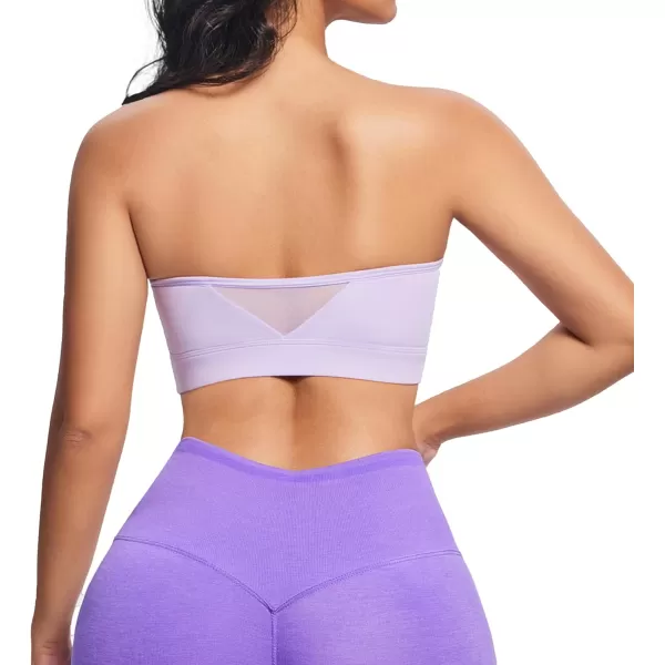 imageAoxjox Womens Workout Strapless Bandeau Bra Mesh Sports Bras Training Fitness Running Yoga Crop Tank TopPurple Heather
