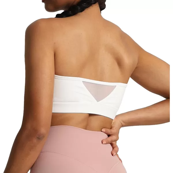 imageAoxjox Womens Workout Strapless Bandeau Bra Mesh Sports Bras Training Fitness Running Yoga Crop Tank TopWhite