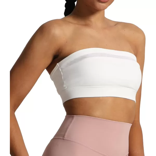 imageAoxjox Womens Workout Strapless Bandeau Bra Mesh Sports Bras Training Fitness Running Yoga Crop Tank TopWhite