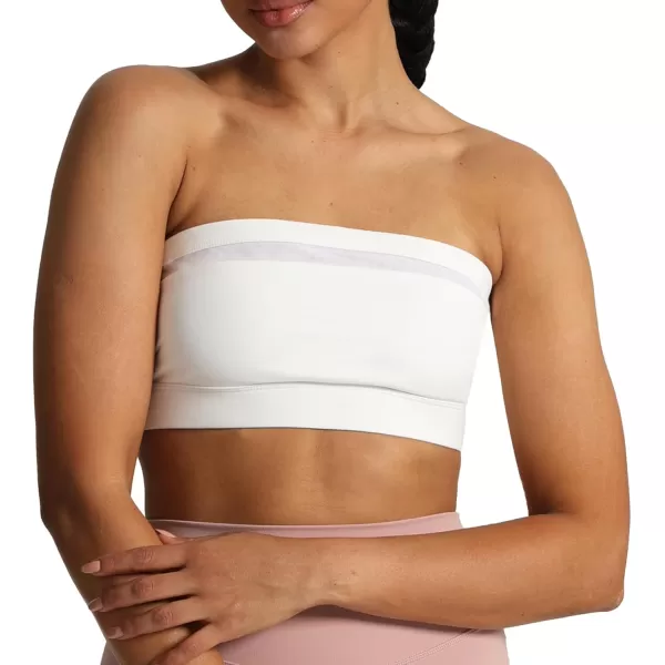 imageAoxjox Womens Workout Strapless Bandeau Bra Mesh Sports Bras Training Fitness Running Yoga Crop Tank TopWhite
