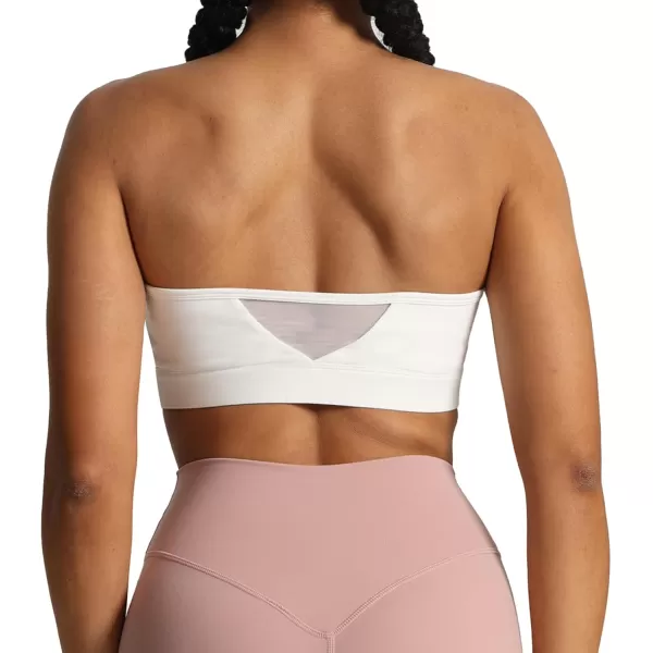 imageAoxjox Womens Workout Strapless Bandeau Bra Mesh Sports Bras Training Fitness Running Yoga Crop Tank TopWhite