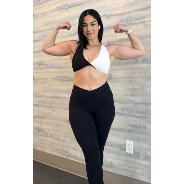 imageAoxjox Workout Leggings for Women Tummy Control Athletic Gym Running Vanity V Waist Hidden Scrunch Yoga PantsBlack