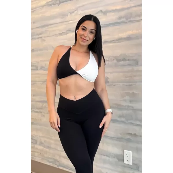 imageAoxjox Workout Leggings for Women Tummy Control Athletic Gym Running Vanity V Waist Hidden Scrunch Yoga PantsBlack