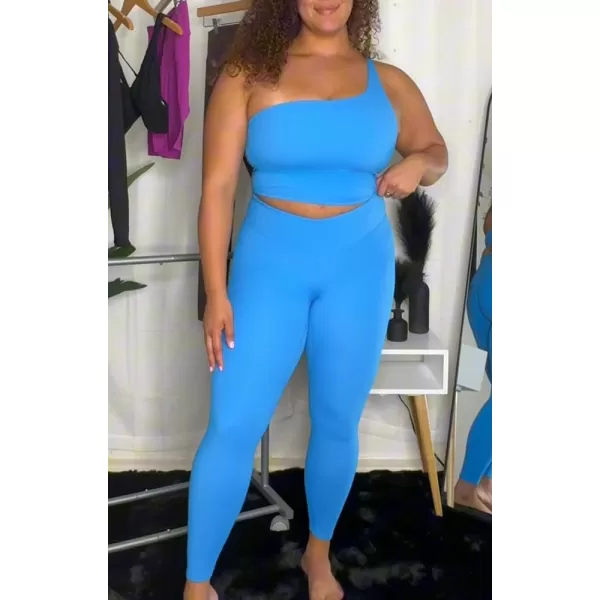 imageAoxjox Workout Leggings for Women Tummy Control Athletic Gym Running Vanity V Waist Hidden Scrunch Yoga PantsBlithe Blue