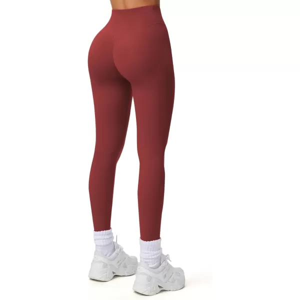 imageAoxjox Workout Leggings for Women Tummy Control Athletic Gym Running Vanity V Waist Hidden Scrunch Yoga PantsBurgundy
