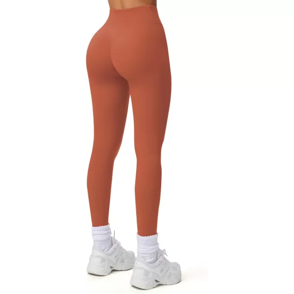 imageAoxjox Workout Leggings for Women Tummy Control Athletic Gym Running Vanity V Waist Hidden Scrunch Yoga PantsEarthy Brown