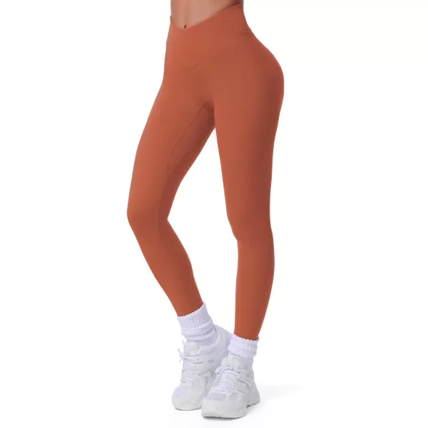 imageAoxjox Workout Leggings for Women Tummy Control Athletic Gym Running Vanity V Waist Hidden Scrunch Yoga PantsEarthy Brown